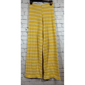 Zara Wide Leg Pants Striped Knit Yellow White High Waist Size S